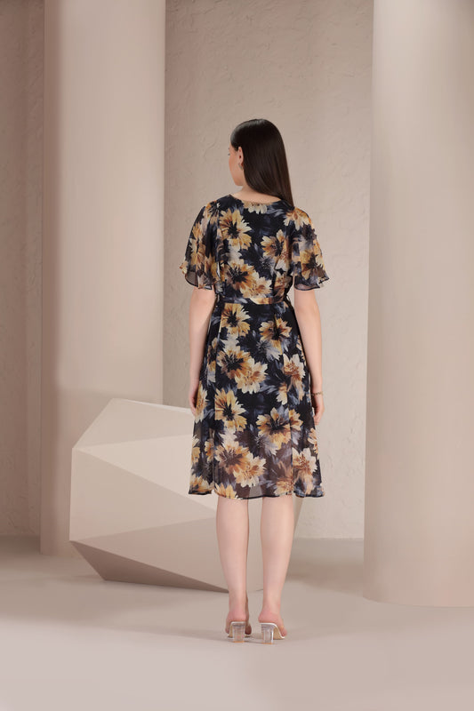 Golden Petal Wrap Dress